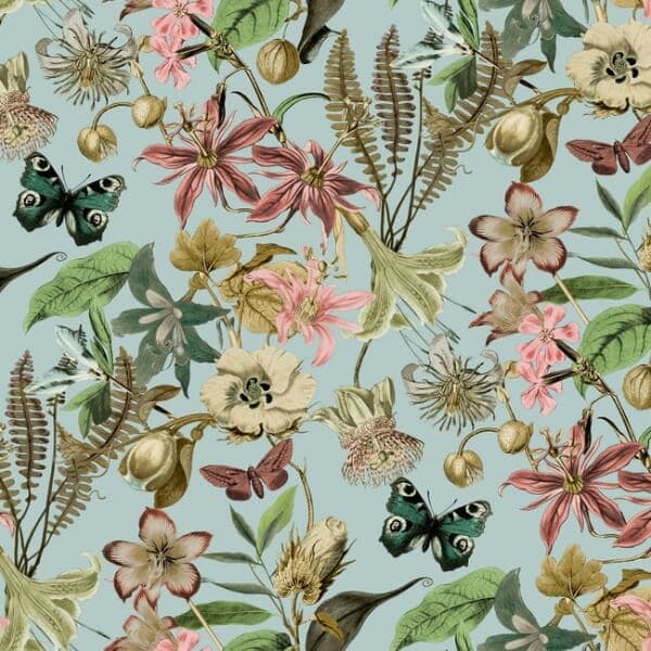 Butterfly House Wallpaper- Sky Blue
