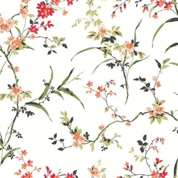 Blossom Branches Wallpaper- White/Red