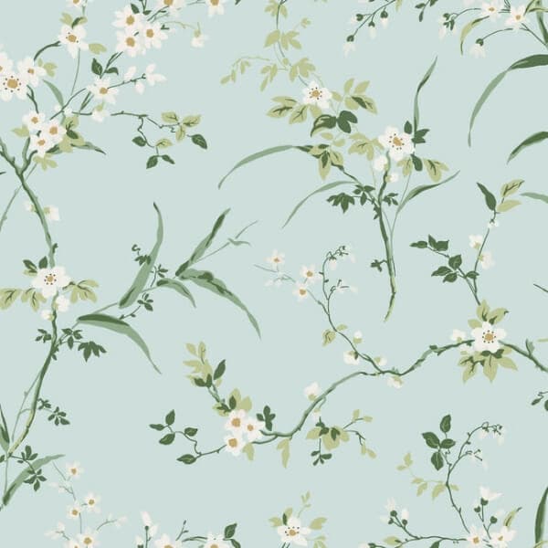Blossom Branches Wallpaper- Spa Blue