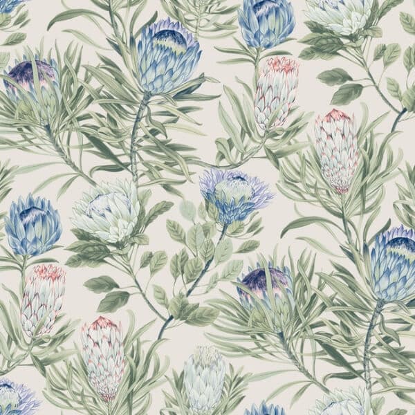 Protea Wallpaper- Cream/Blue