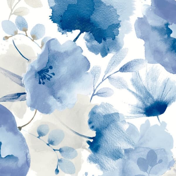 Watercolor Bouquet Wallpaper- Cobalt