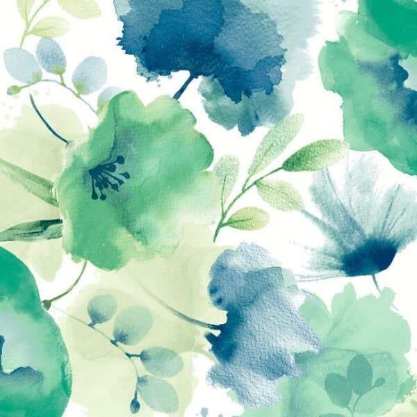 Watercolor Bouquet Wallpaper- Blue/Green