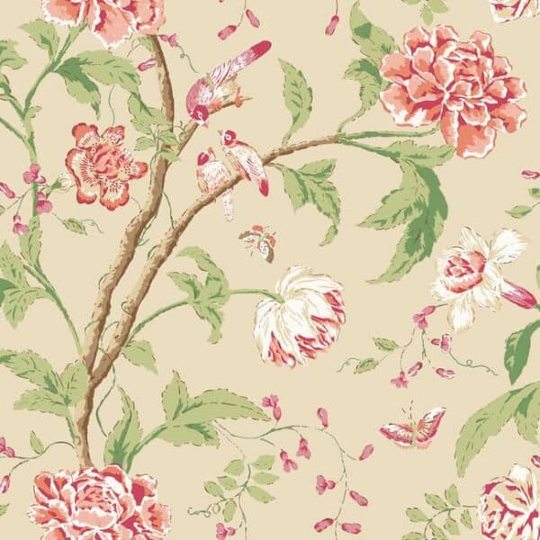 Teahouse Floral Wallpaper- Cream/Coral