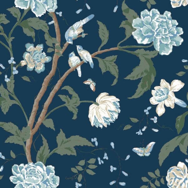 Teahouse Floral Wallpaper- Navy
