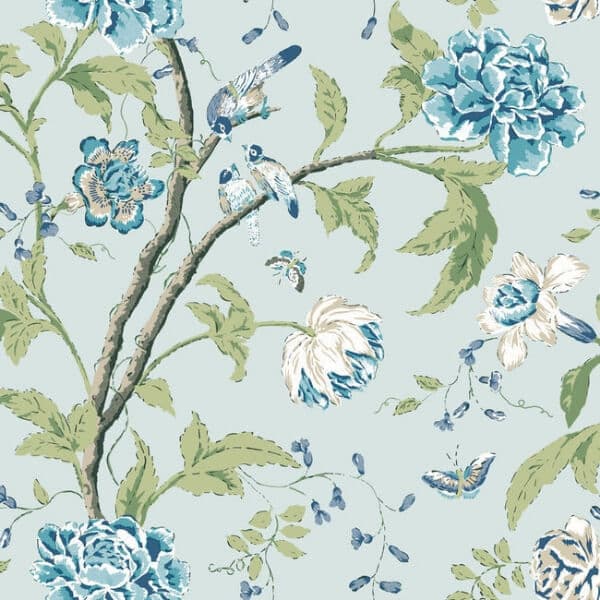 Teahouse Floral Wallpaper- Light Blue