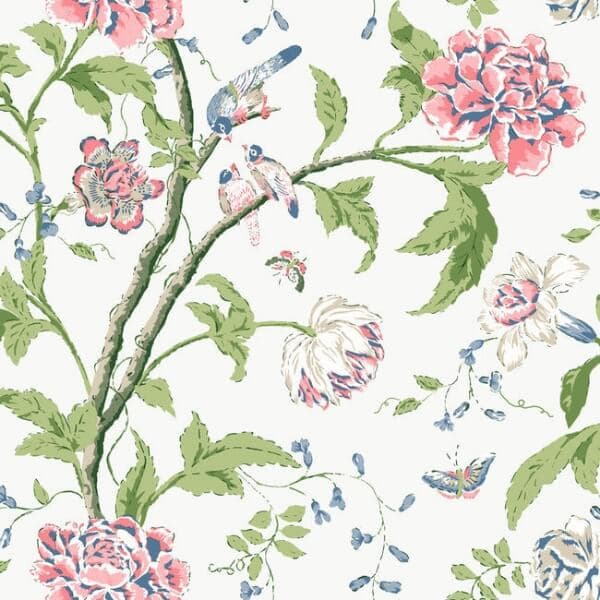 Teahouse Floral Wallpaper- White/Blush