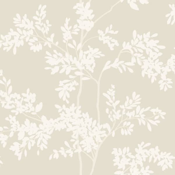 Lunaria Silhouette Wallpaper- Lt. Taupe/White