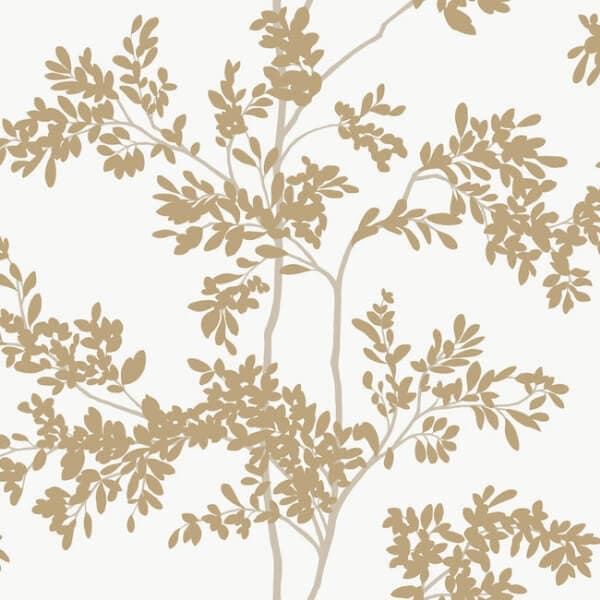 Lunaria Silhouette Wallpaper- White/Gold