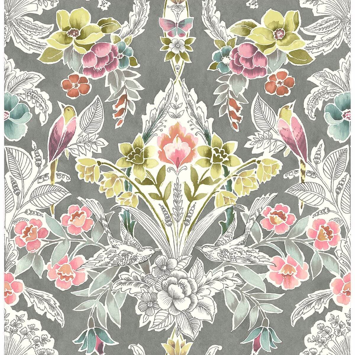 Vera Multicolor Floral Damask Wallpaper