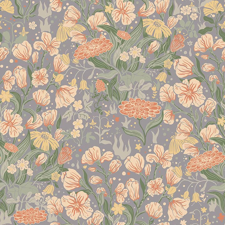 Hava Coral Meadow Flowers Wallpaper