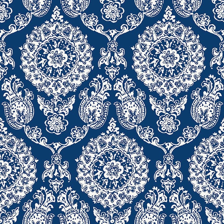 Helm Damask Navy Floral Medallion Wallpaper