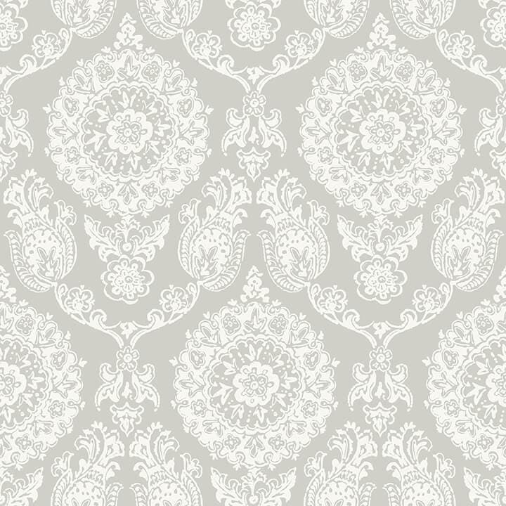 Helm Damask Taupe Floral Medallion Wallpaper