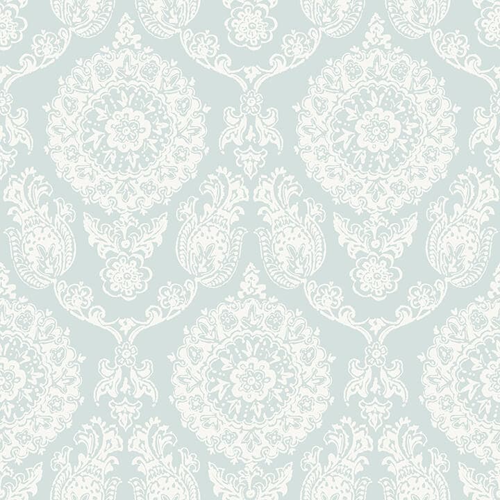 Helm Damask Aqua Floral Medallion Wallpaper