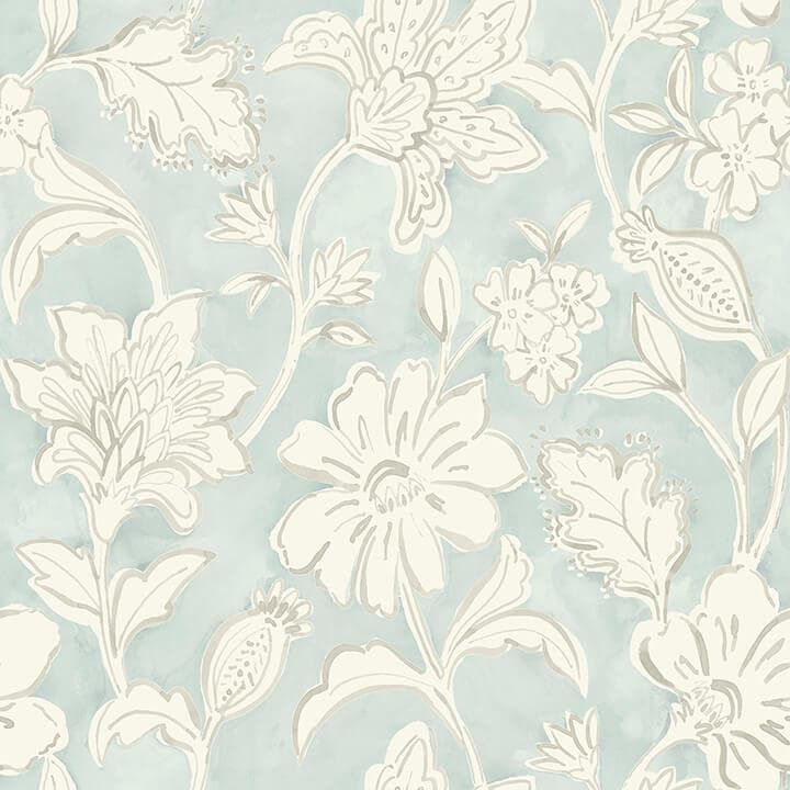Plumeria Aqua Floral Trail Wallpaper