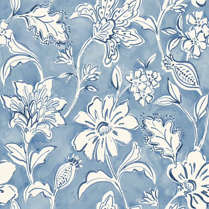 Plumeria Blue Floral Trail Wallpaper