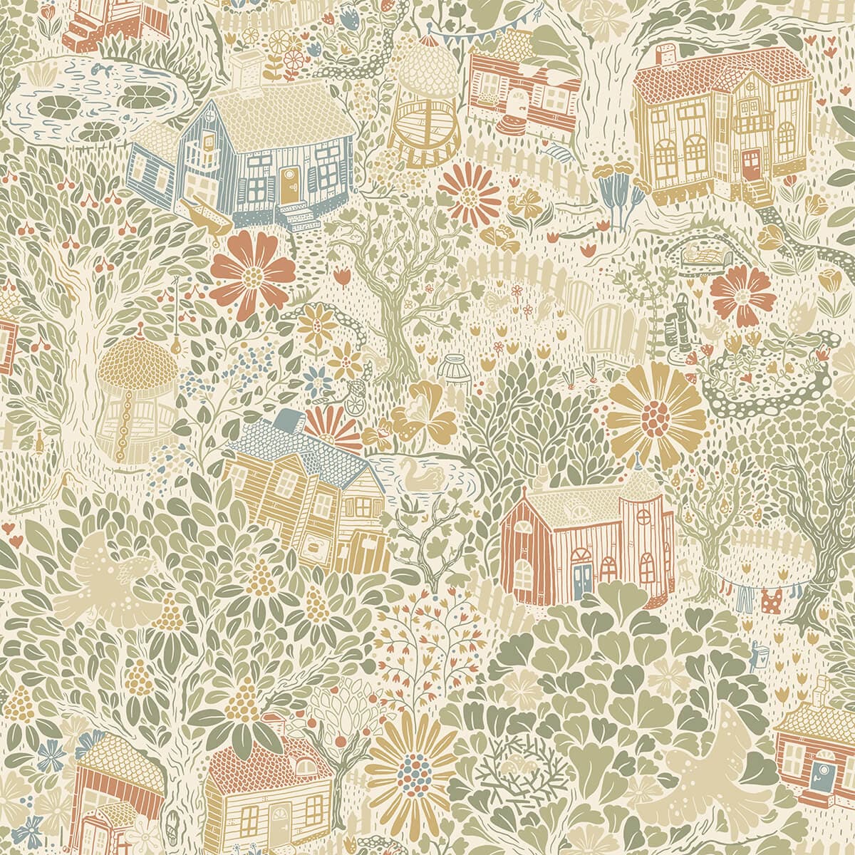 Bygga Bo Neutral Woodland Village Wallpaper