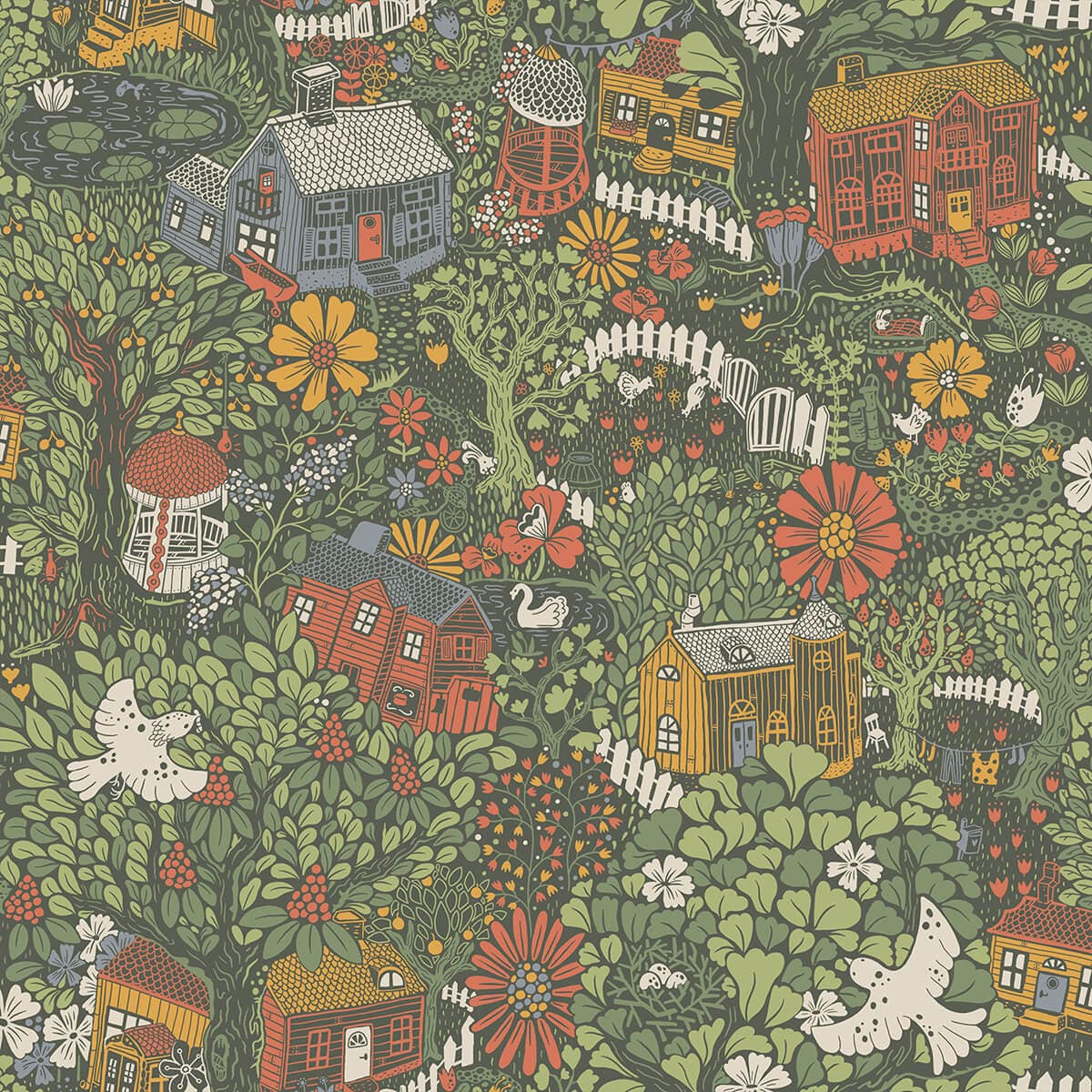 Bygga Bo Green Woodland Village Wallpaper