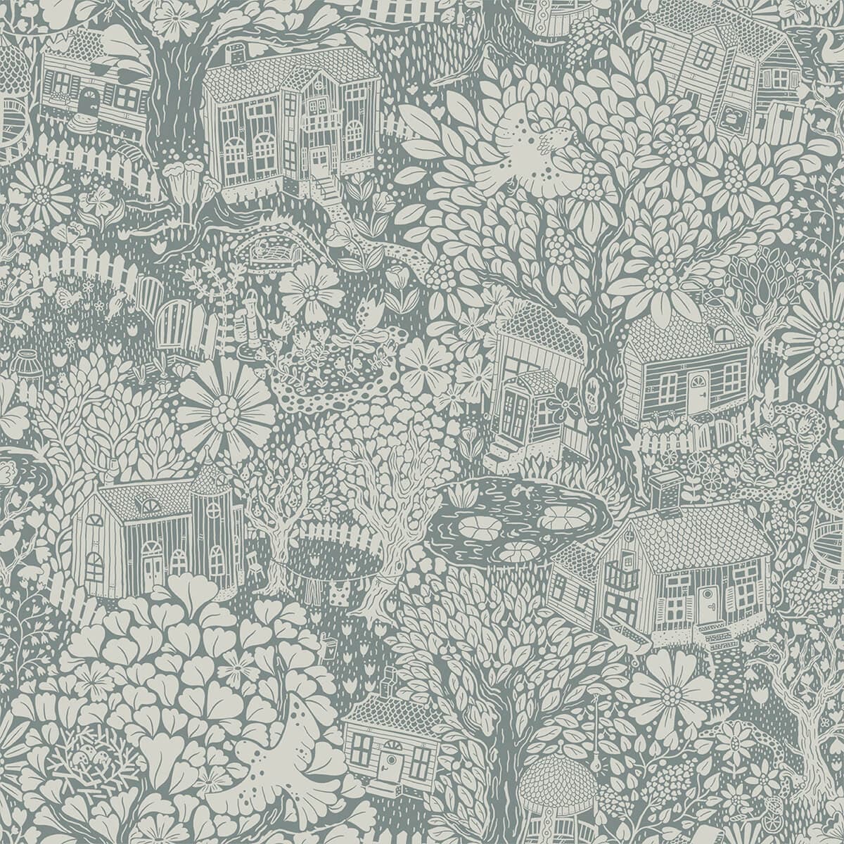 Bygga Bo Blue Woodland Village Wallpaper