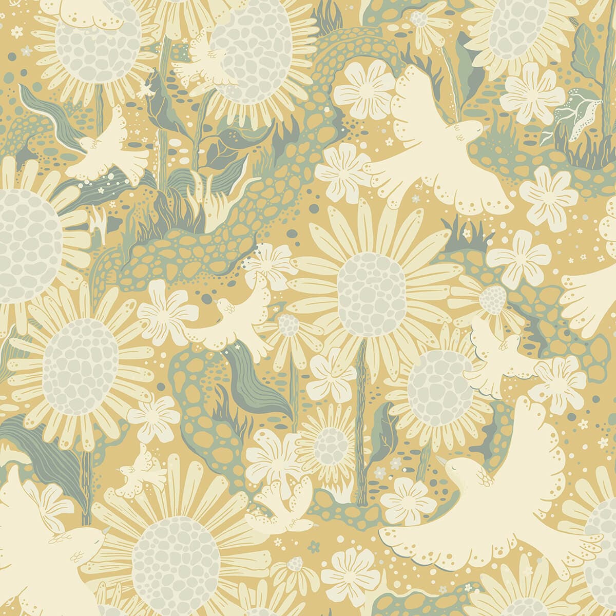 Drömma Butter Songbirds and Sunflowers Wallpaper