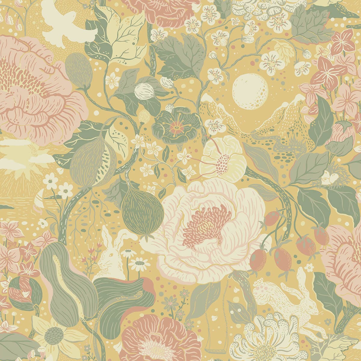 Växa Butter Rabbits & Rosehips Wallpaper