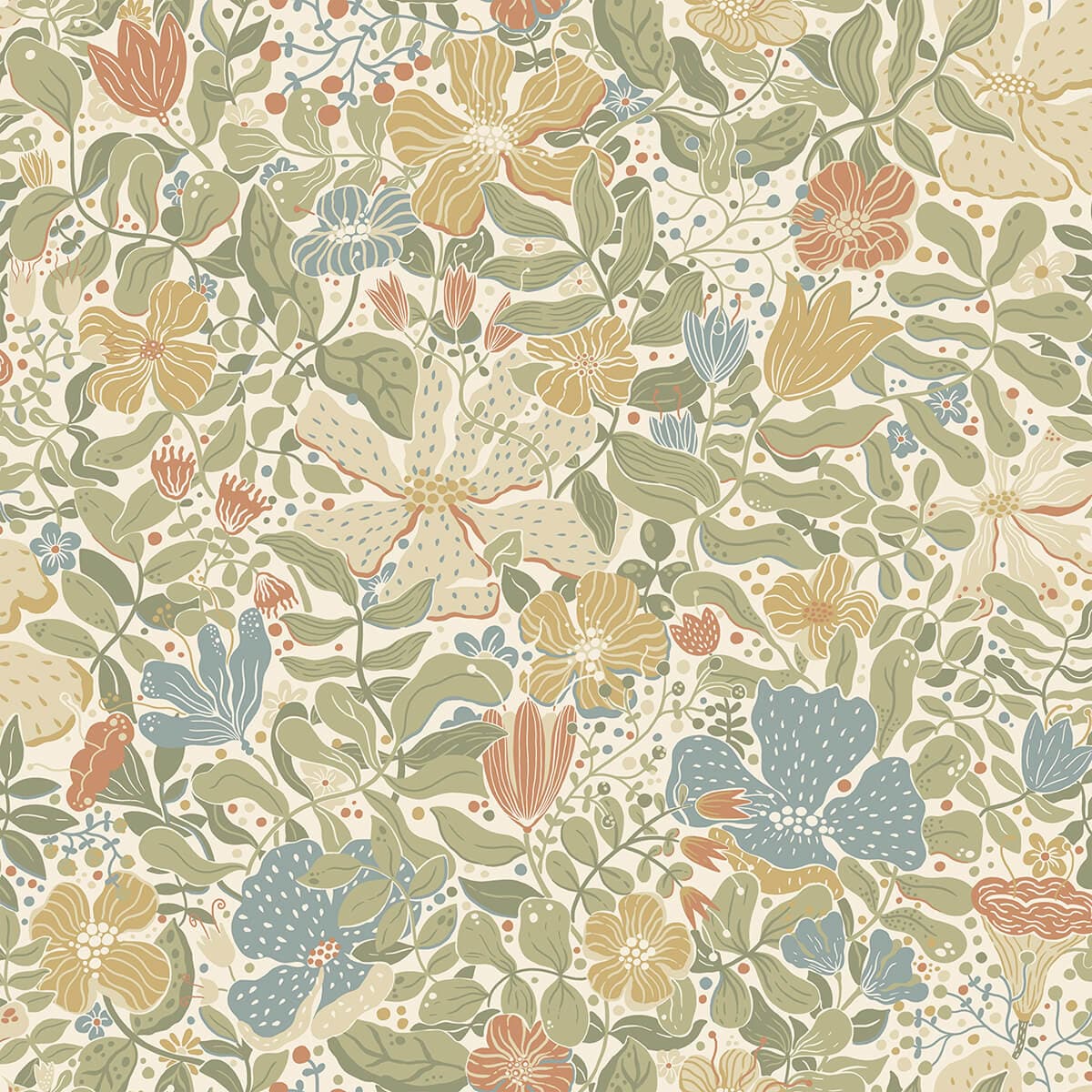 Midsommar Light Green Floral Medley Wallpaper