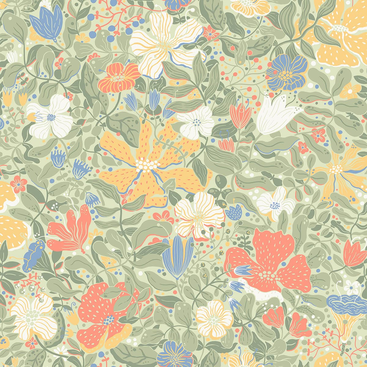 Midsommar Sage Floral Medley Wallpaper