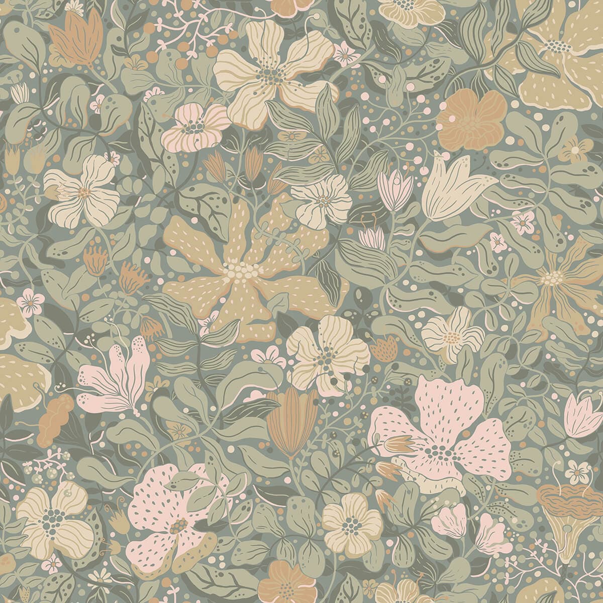 Midsommar Grey Floral Medley Wallpaper