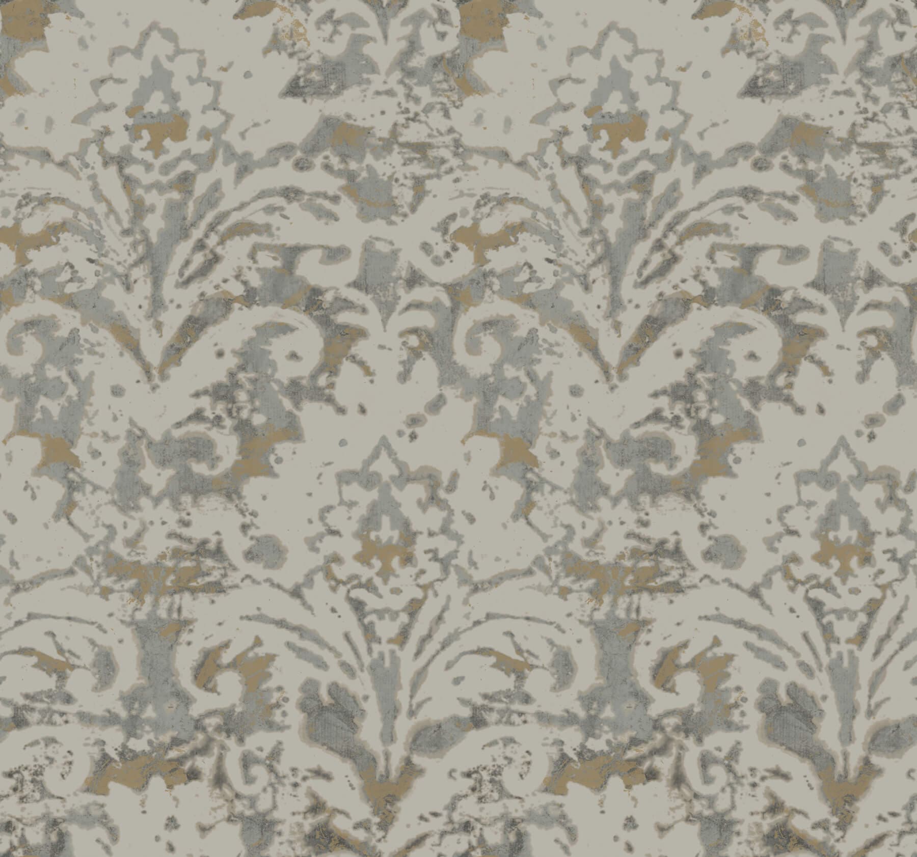Velvet Crush Damask Wallpaper- Taupe & Gold