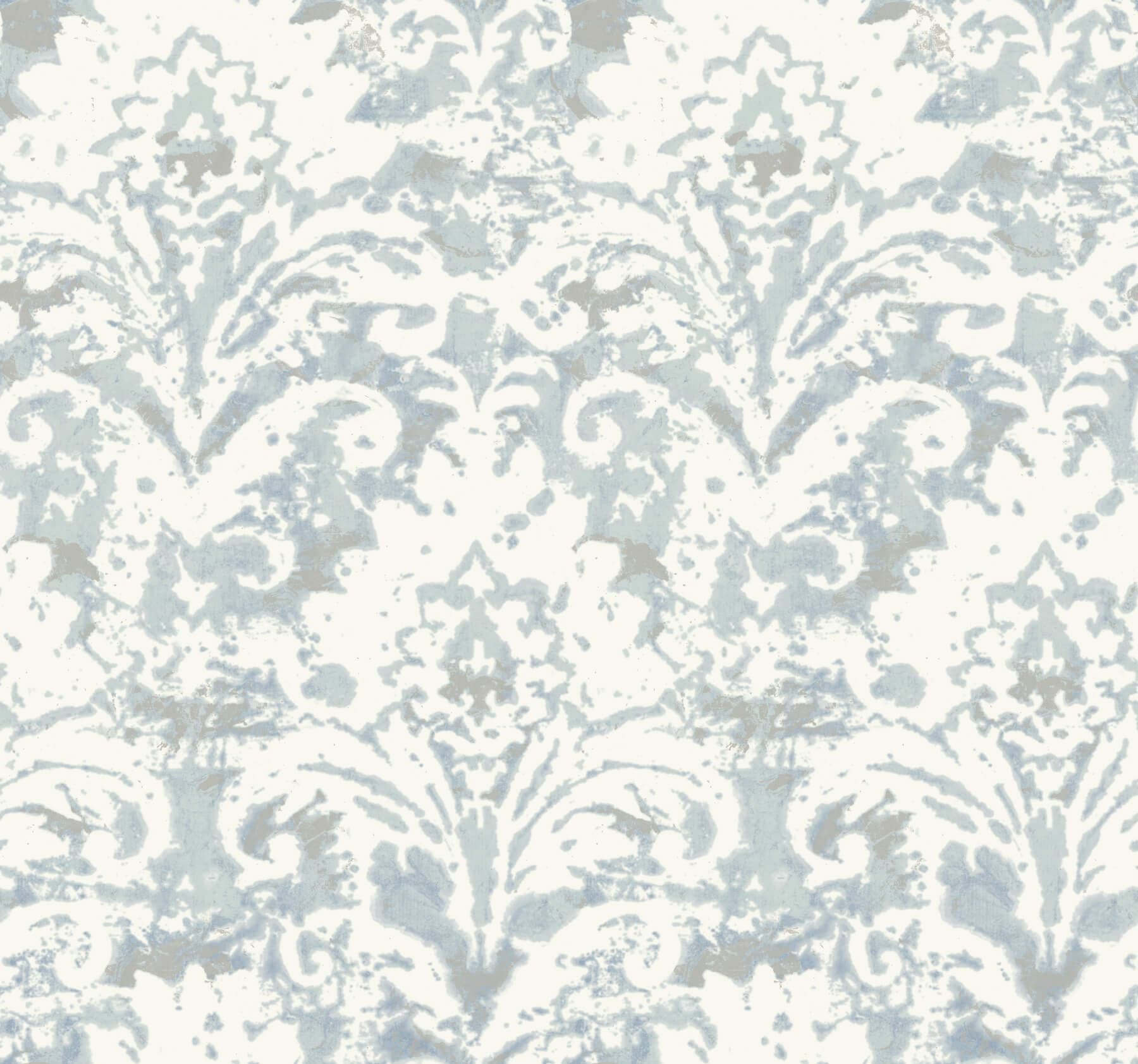Velvet Crush Damask Wallpaper- Blue & Pearl