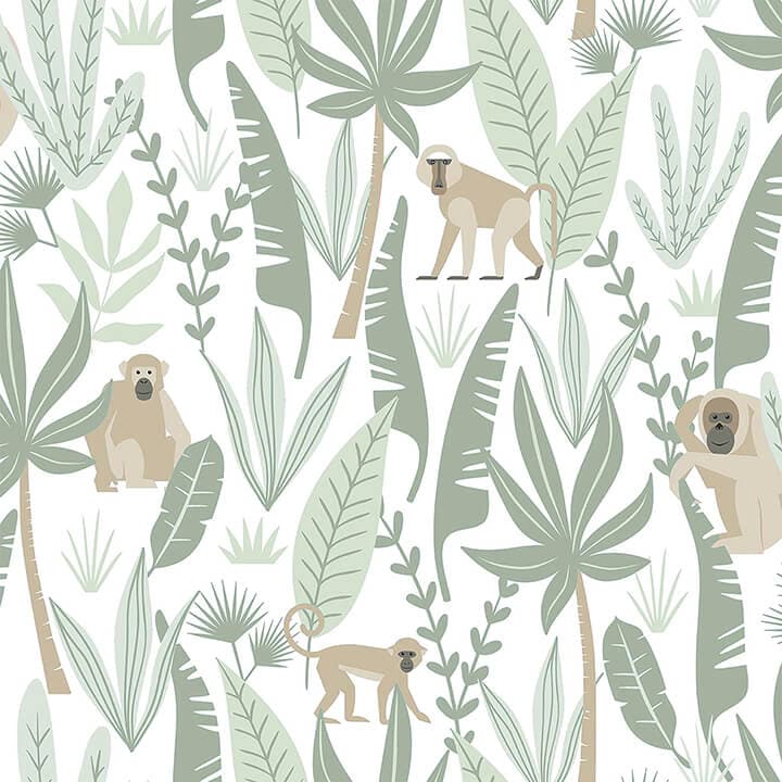 Kiki Light Green Monkeys Wallpaper