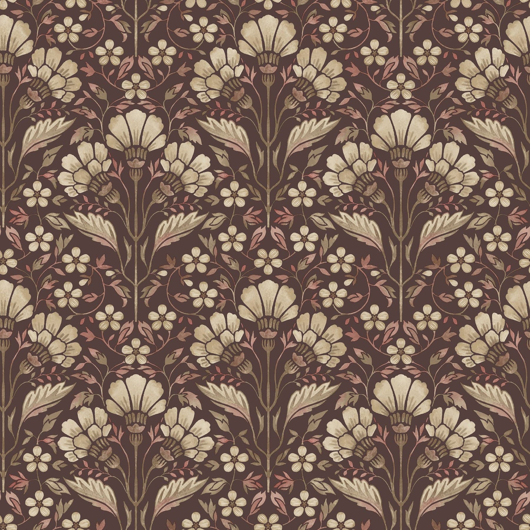 Chesapeake Edith Floral Damask Burgundy Wallpaper