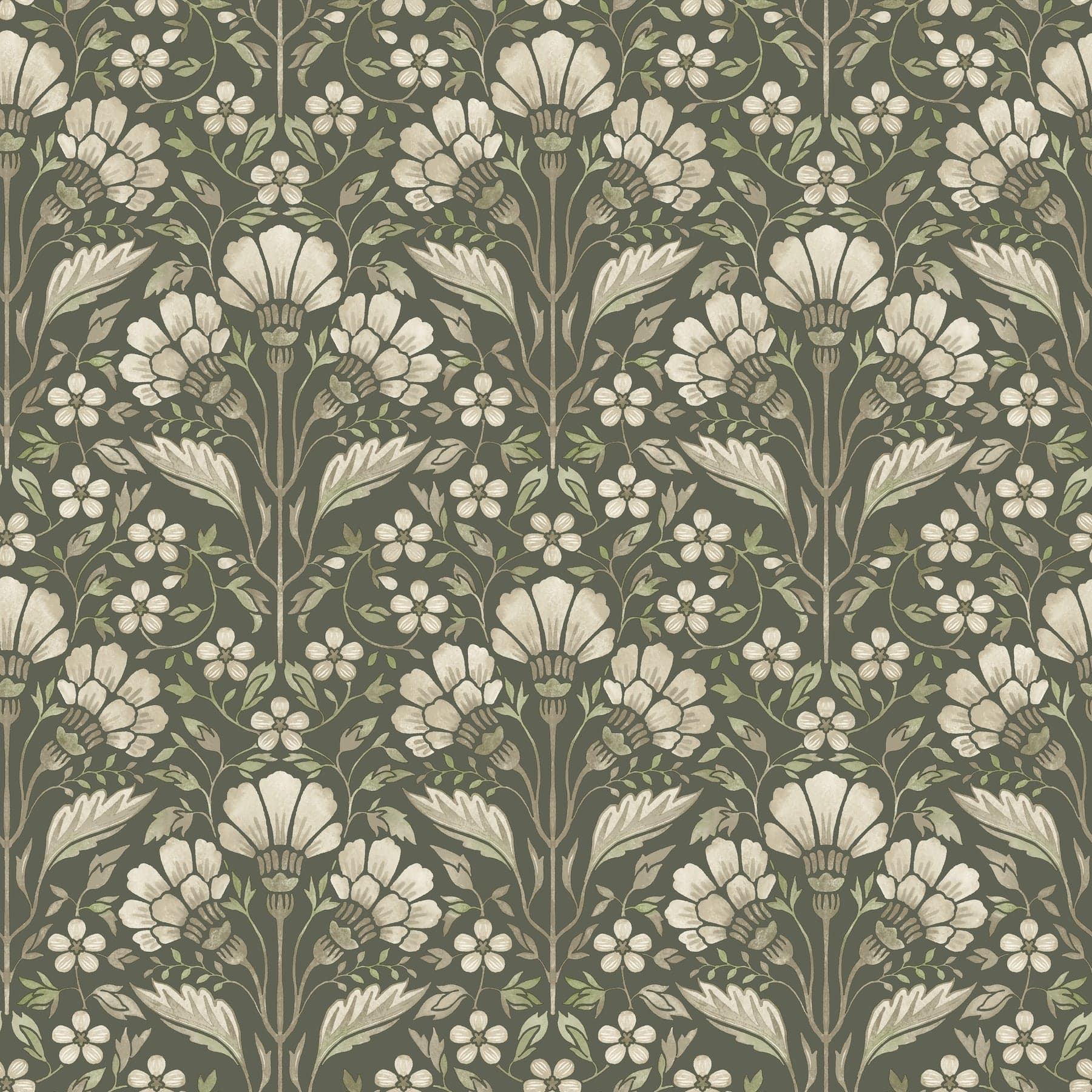 Chesapeake Edith Floral Damask Green Wallpaper