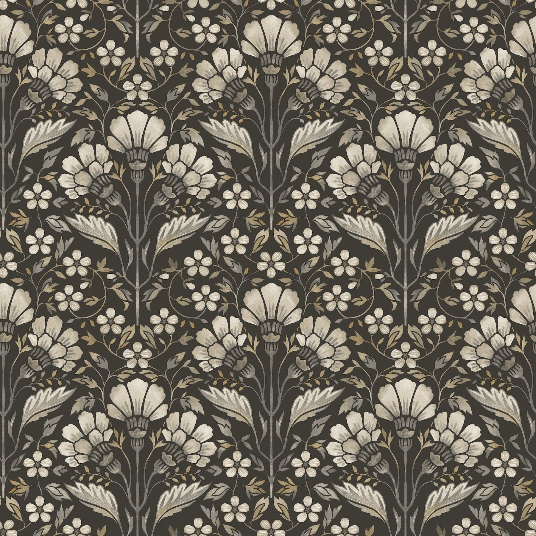 Chesapeake Edith Floral Damask Black Wallpaper