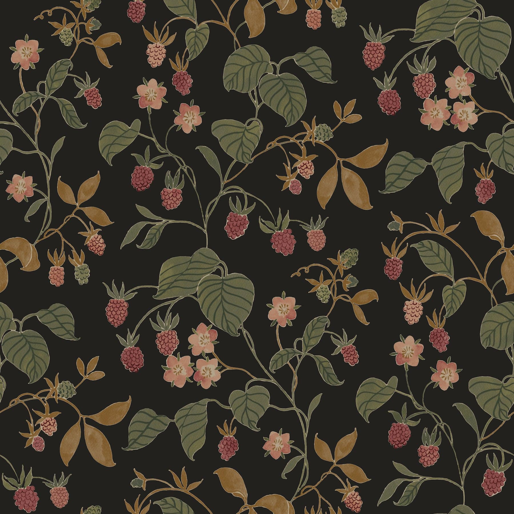 Chesapeake Mercy Berry Vines Black Wallpaper