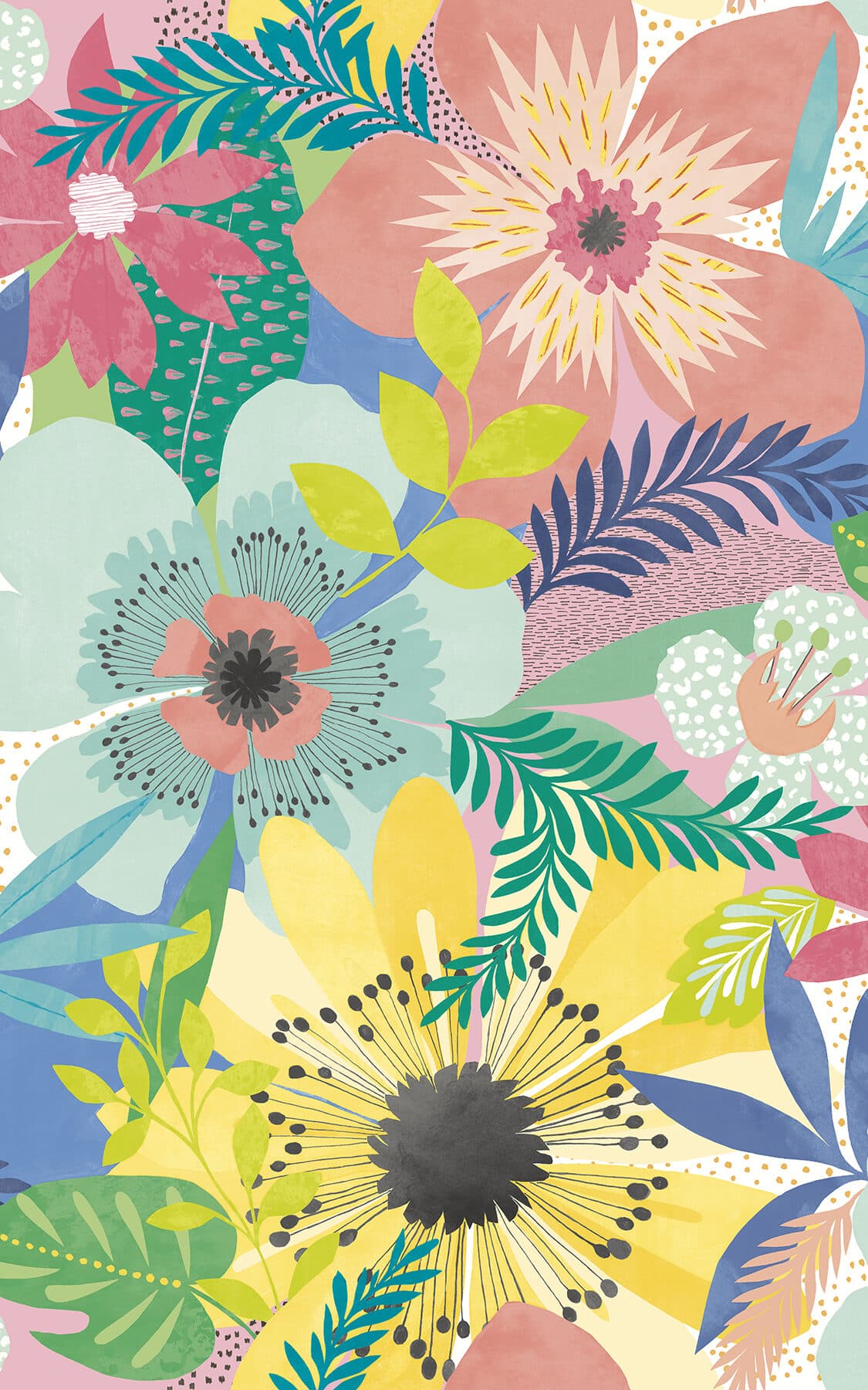 Janis Pastel Floral Riot Wallpaper