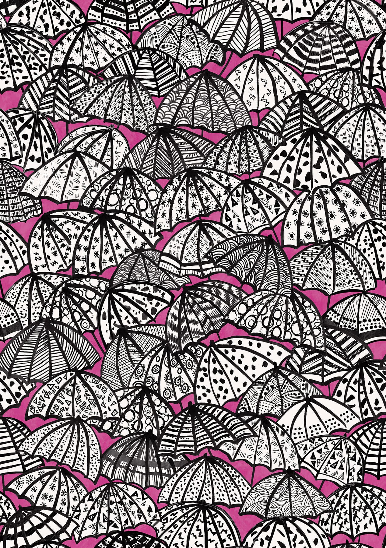 Dara Raspberry Jolly Brollies Wallpaper