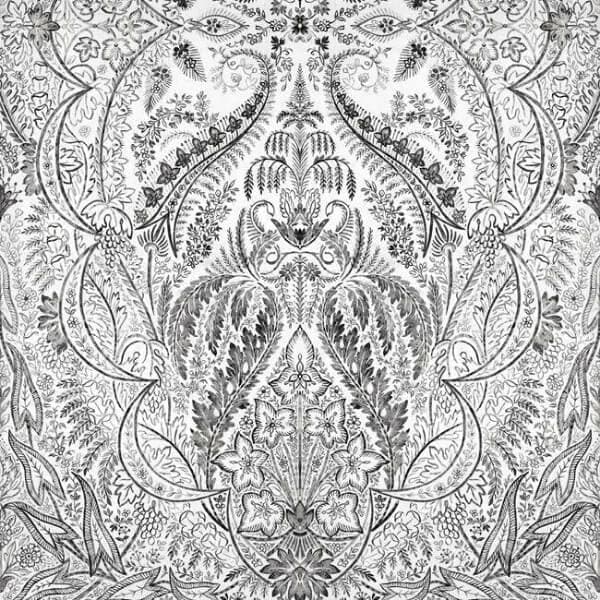 Jaipur Paisley Damask Wall Mural- Black/White