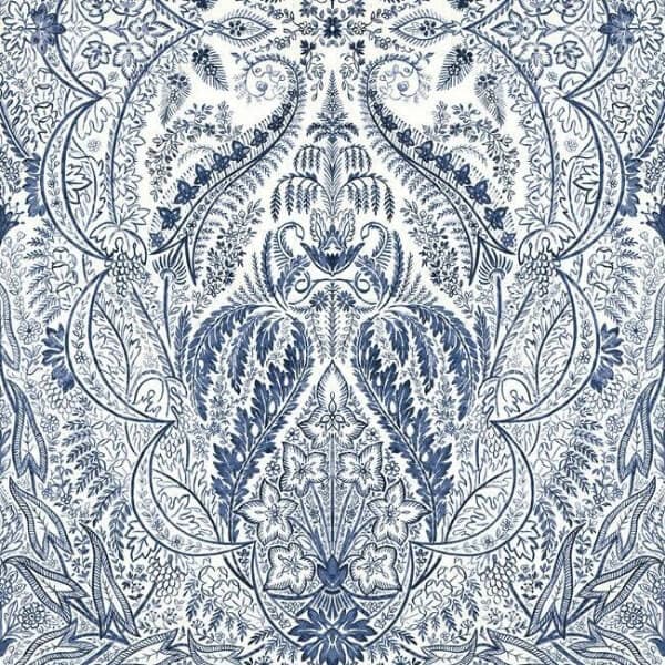 Jaipur Paisley Damask Wall Mural- Indigo/White