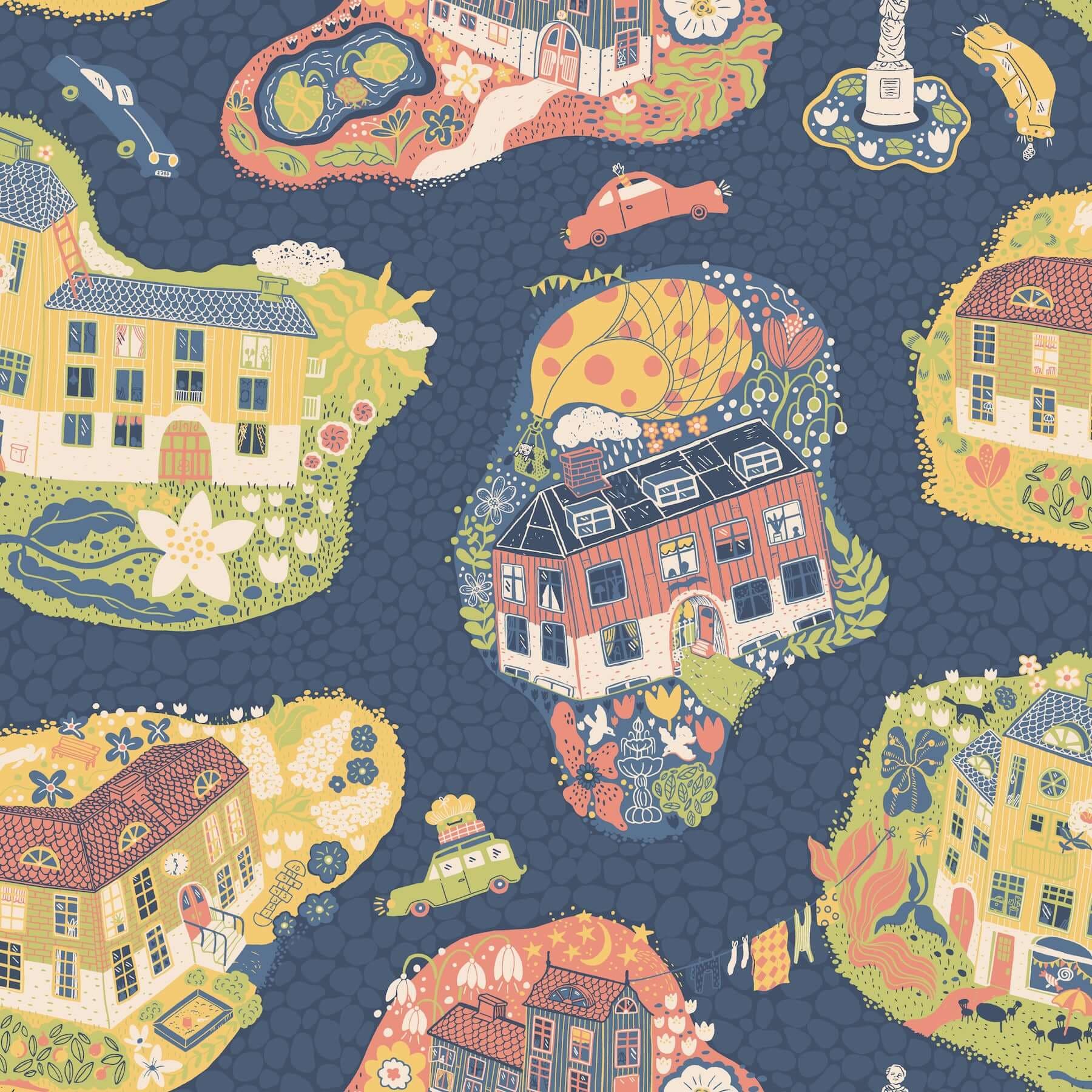 Staden Wallpaper- Dark Blue