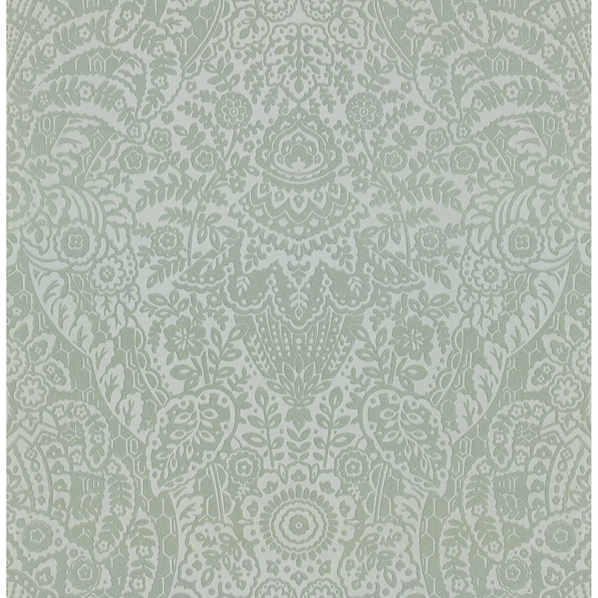 Maris Silver Flock Damask Wallpaper