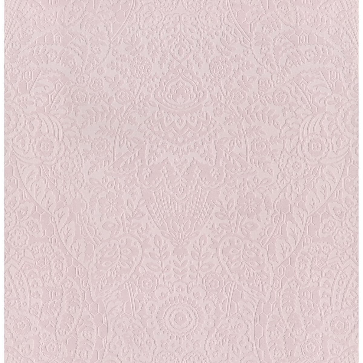 Maris Pink Flock Damask Wallpaper
