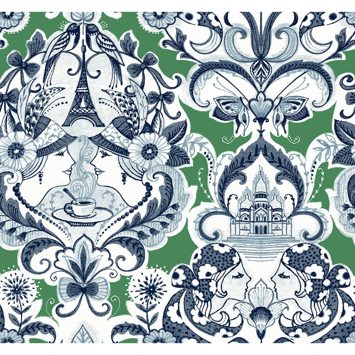 Sadie Green Parisian Damask Wallpaper