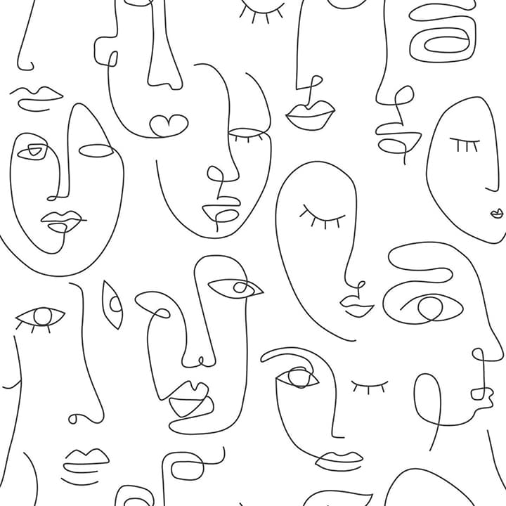 Sharona White Line Art Faces Wallpaper