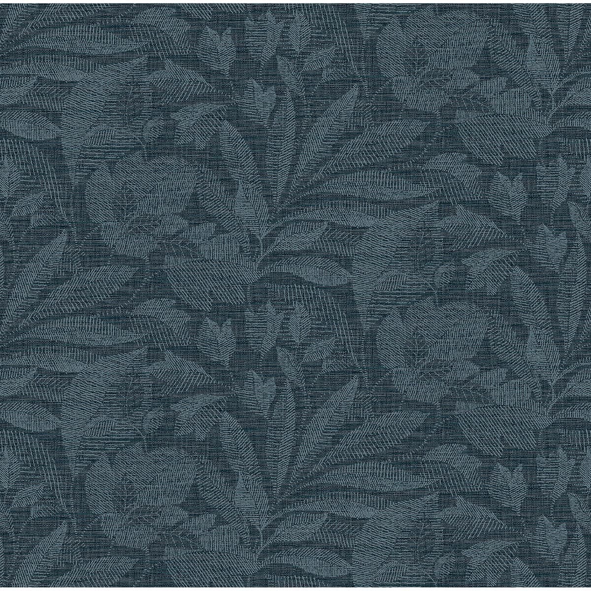 Lei Navy Etched Leaves Wallpaper