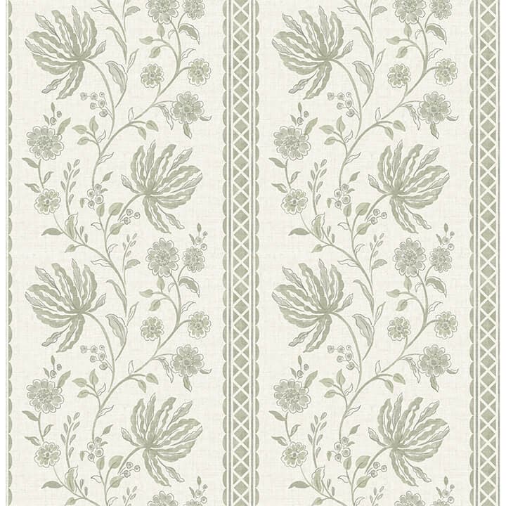 Edgemoor Sage Jacobean Stripe Wallpaper