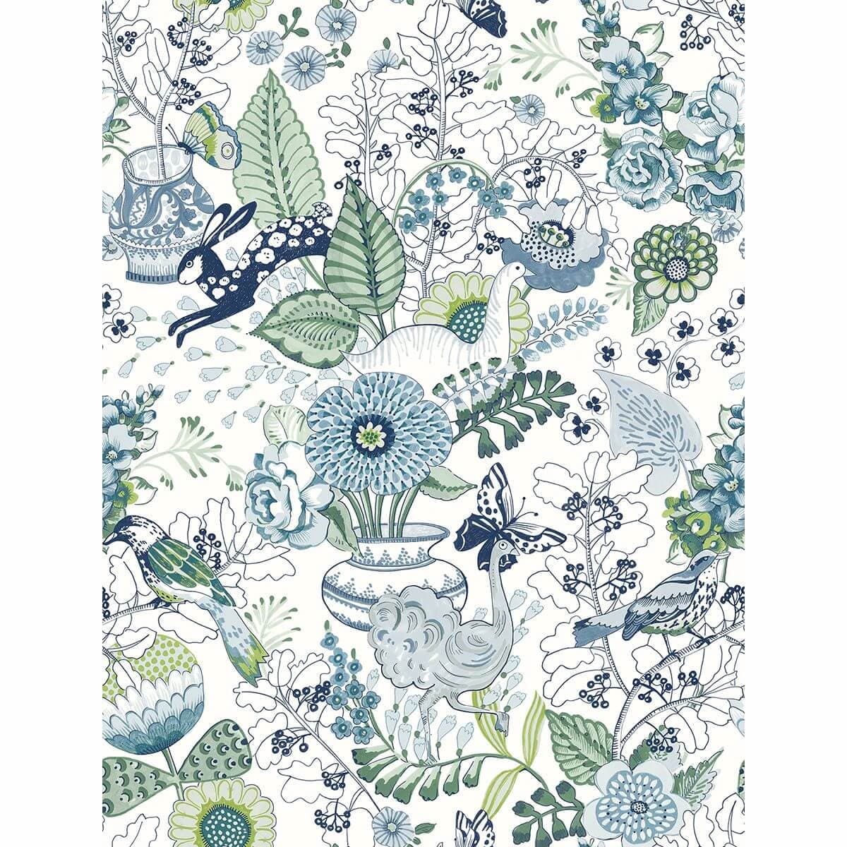 Whimsy Blue Fauna Wallpaper