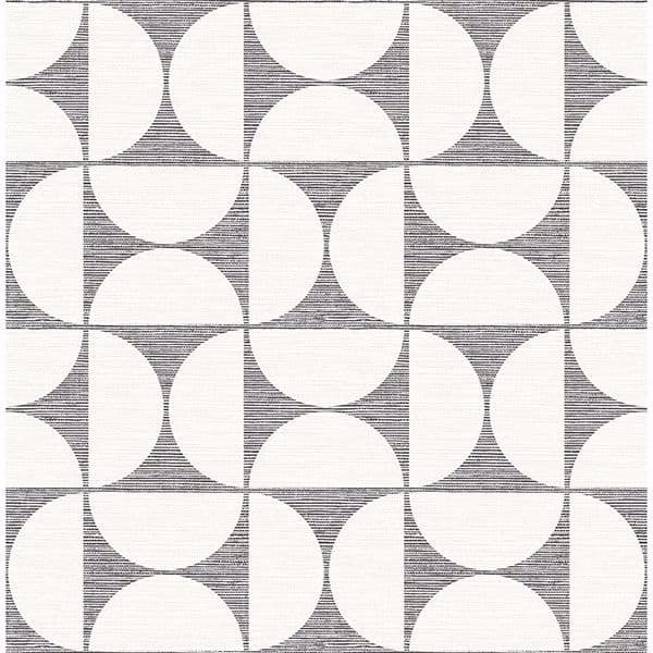 Deedee Black Geometric Faux Grasscloth Wallpaper