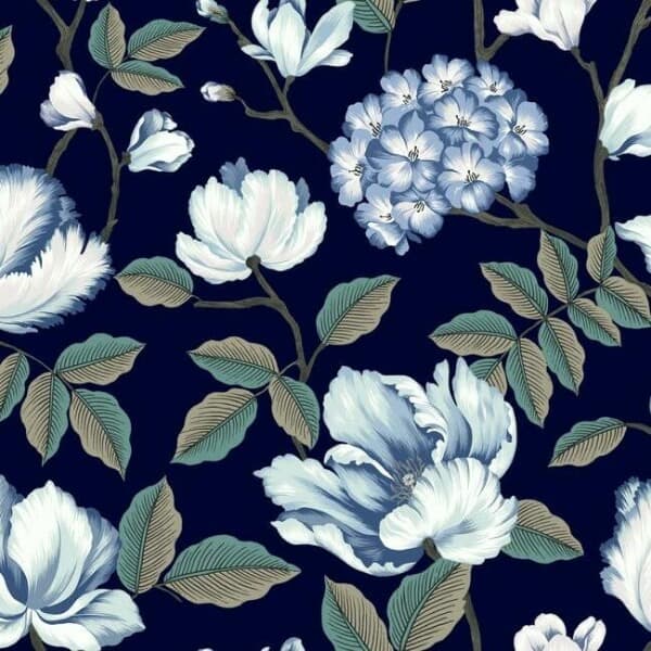 Morning Garden Wallpaper- Navy