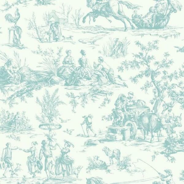 Seasons Toile Wallpaper- Teal