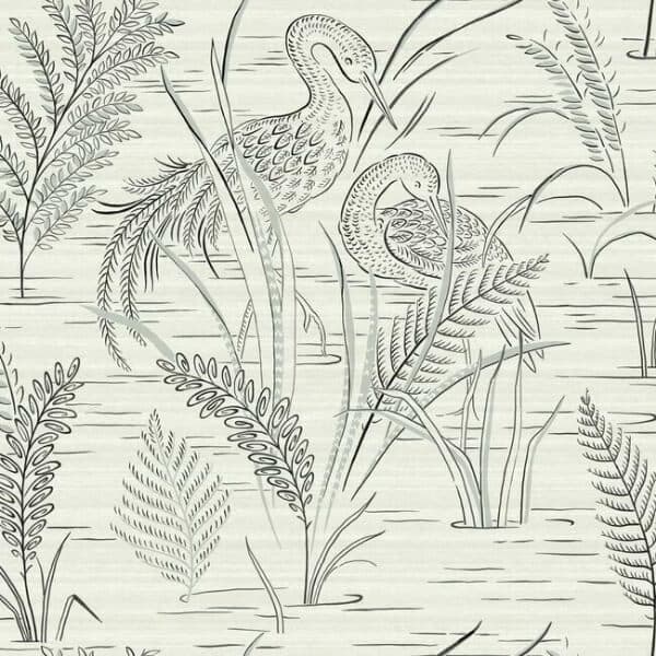 Fernwater Cranes Wallpaper- Black/Grey